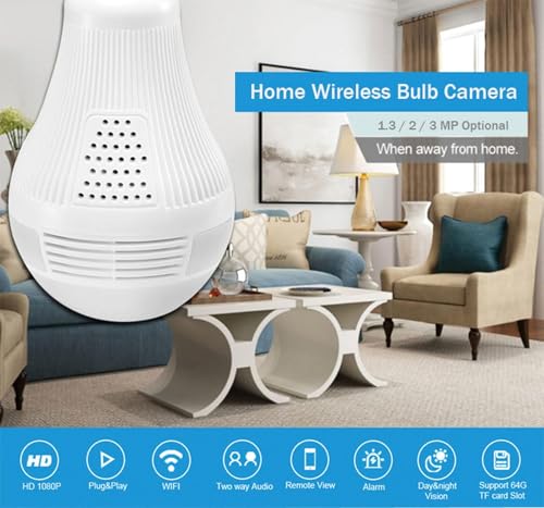Image of DDLC 3MP Indoor WiFi Light Bulb Camera for Home Security with 360 View | Smart LED Wireless Light Socket Bulb | Motion Detection & Mobile App V380 Pro (Bulb Camera)