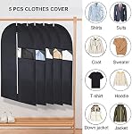 5 Pack Garment Bags for Hanging Clothes, 40 Inch Suit Bags with Zipper and Clear Window for Travel and Clothes Storage, Breathable Garment Covers for Suits Coats Uniforms Shirts