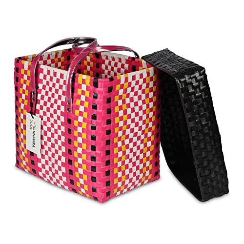 Image of Arnavira Handmade Multipurpose with Lid 13L Used as Lunch Lunch Bag Tiffin Bag for Office,School & Travel (28x17x27) (Pink Black, Large)
