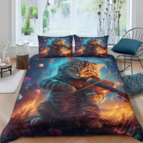 Housse de couette King chat en microfibre premium effet 3D saine et durable - 2