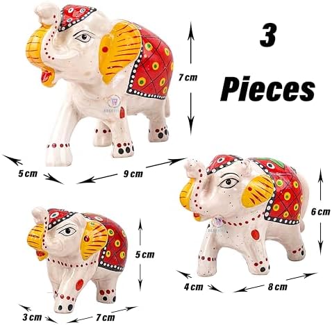 Hand-Painted Paper Mache Elephant Set - Traditional Indian Folk Art Decor for Home, Office, and Celebrations (Set of 6) - Red & White