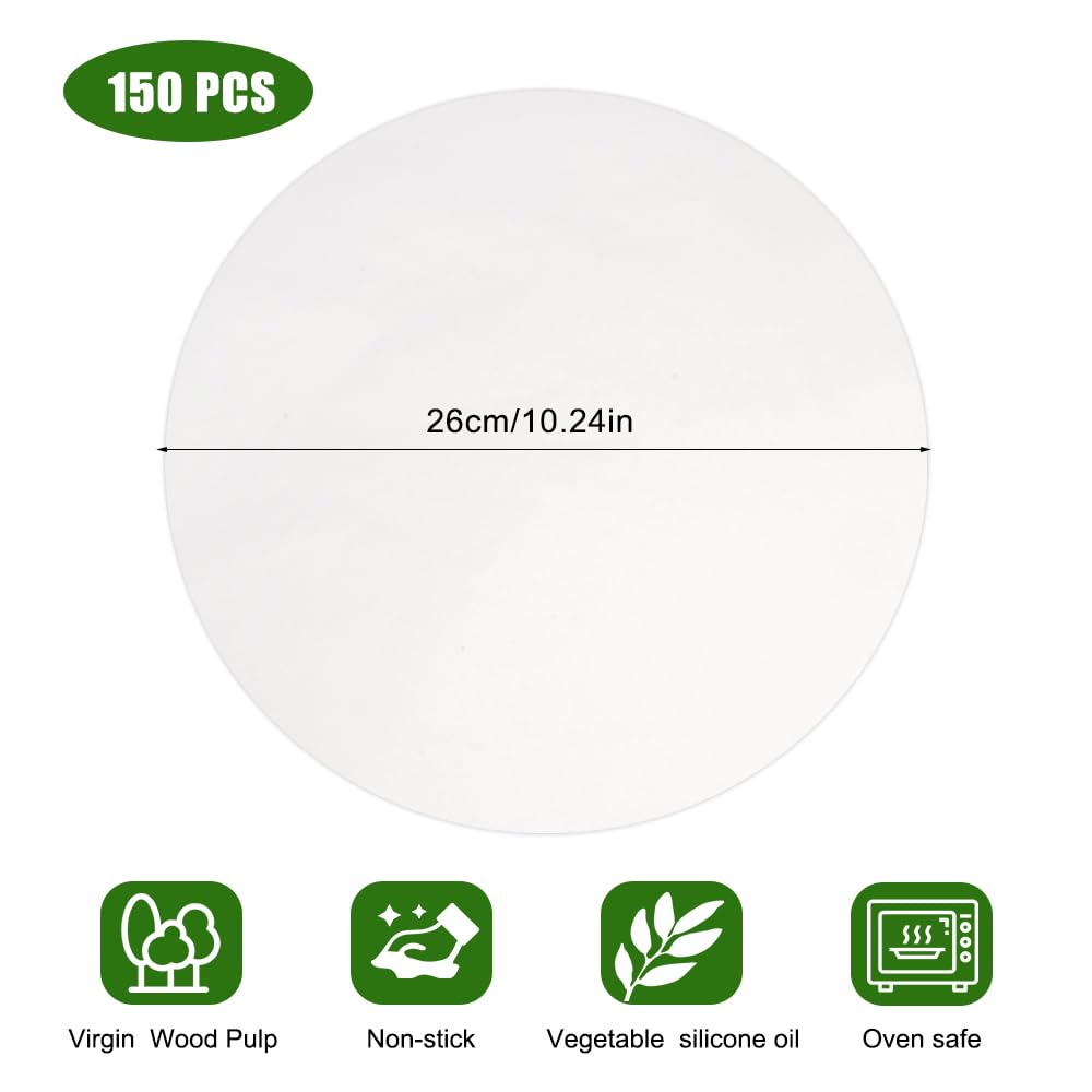 150 Feuilles Papier Sulfurisé Rond 26 Cm - Résistant Haute Température, Antiadhésif Double Face, Pour Cuisson, Barbecue, Pâtisserie