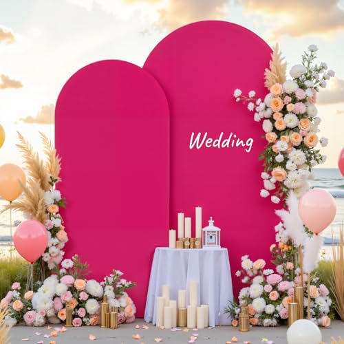 Image of Hot Pink Arch Backdrop Cover for Wedding, 7.2FT 6FT Set of 2 Stretchy Spandex Fitted Arch Stand Cover for Baby Shower, Birthday Party Decor, Chiara Backdrop Cover with Double-Sided Design