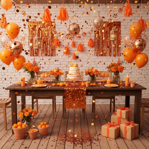 Image of Orange Metallic Foil Confetti(0.59 inch) Round Dots Glitter Table Confetti for Party Wedding Decorations,2.11 OZ per pack