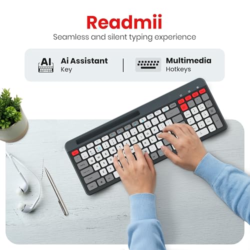 Image of LAPCARE Readmii 2.4GHz Wireless & Bluetooth 5.1 Rechargeable Keyboard with AI Assistant Key, Type-C Charging, Multi-Device Connection (2 Devices), Full Size with Numpad, 10m Range (Multicolor)