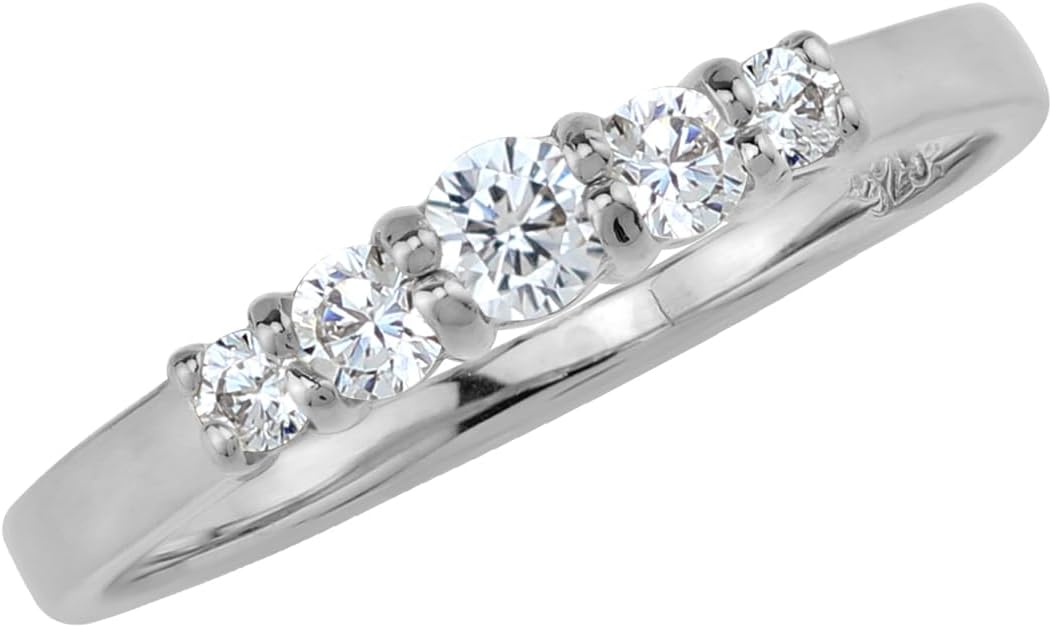 Silvershake 5-Stone Extra Petite Round Shape Gemstone White Gold Plated or Yellow Gold Plated 925 Sterling Silver Minimalist Journey Stackable Ring Jewelry for Women or Teen