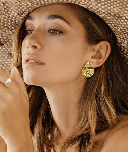 Irregular Gold Stud Earrings for Women Hammered Silver Stud Earrings Statement Geometric Earrings Vintage Gold Earrings3