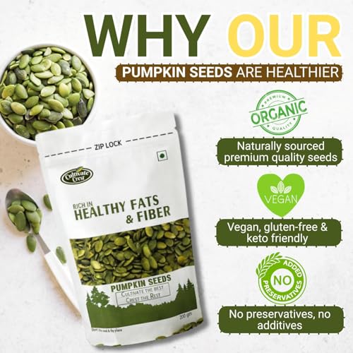 Image of Cultivate Crest Organic Pumpkin Seeds 500g | 100% Natural & Raw Pumpkin Seeds | Rich in Plant Protein, High Fiber & Healthy Fats | Vegan, Gluten -Free, Keto Friendly Superfood for Daily Nutrition