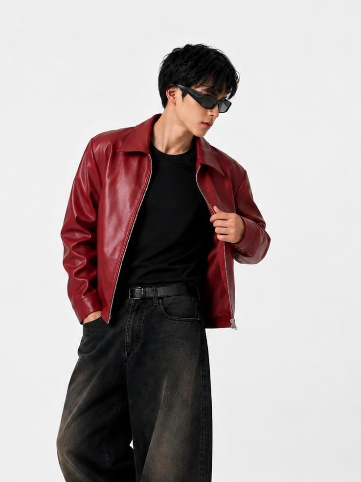EXOTIX Burgundy Leather Jacket for Men - Image 3