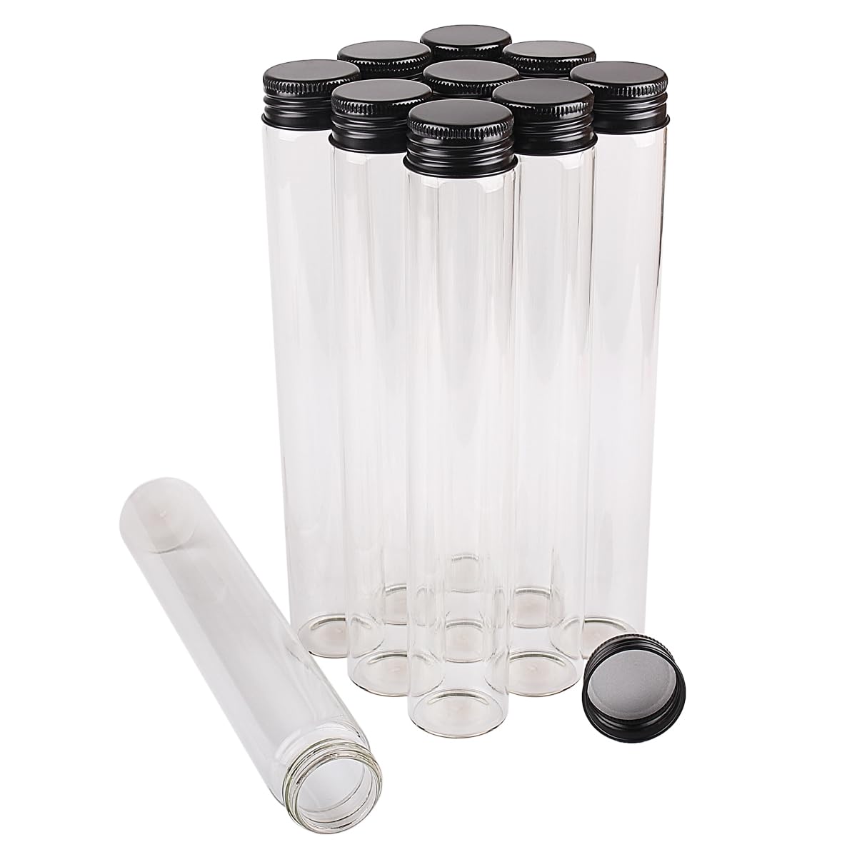 SYLALE Szklane butelki 100 ml z czarnymi aluminiowymi nakrętkami, 30 x 180 mm, szklane słoiki, fiolki do majsterkowania, prezent dla majsterkowiczów, 24 sztuki