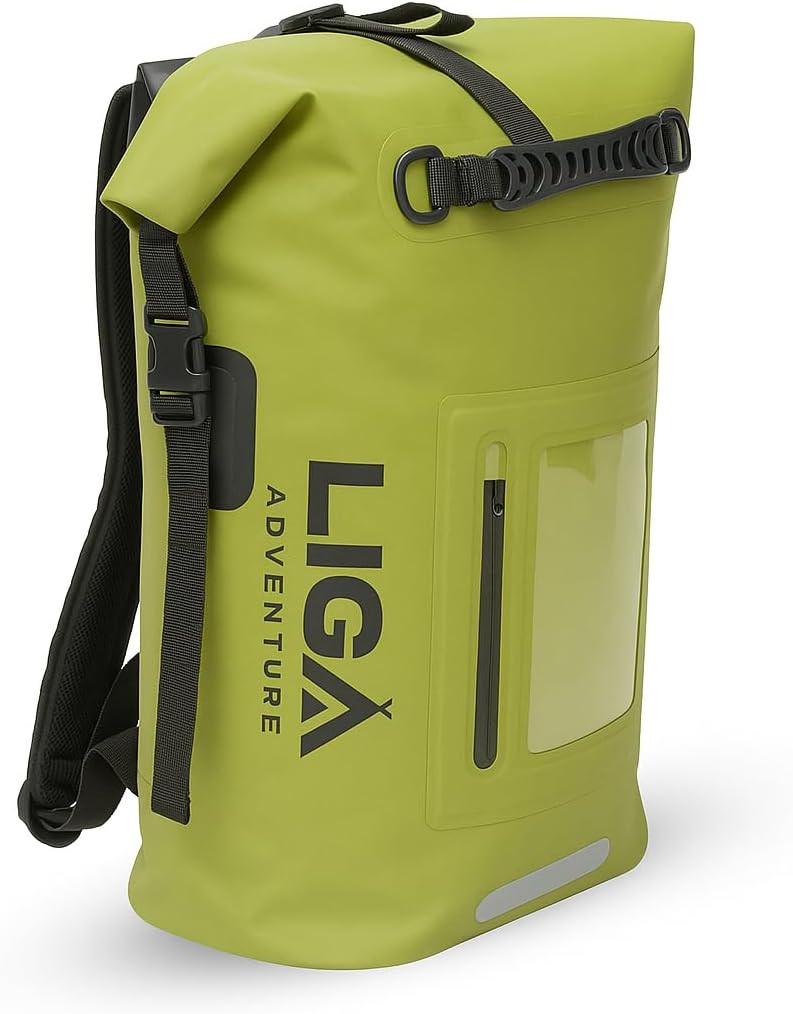 LIGA Waterproof Duffel Bag Backpack, 30L Heavy Duty Roll-Top Closure Travel Backpack, Cushioned Dry Storage Bag for Hiking, Kayak, Travel, Biking, Camping, Fishing (Green)