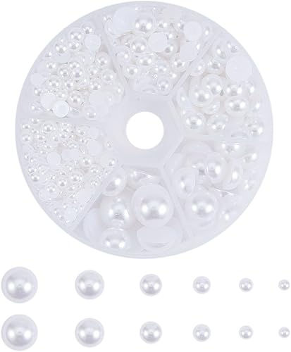 PandaHall Elite 1 caja alrededor de 690 piezas blanco surtido tamaños mixtos 0.157-0.472 in Cabujones de perlas con parte trasera plana