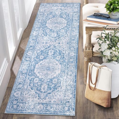 Vintage Printed Runner Rugs 2x6 Non-Slip Distressed Hallway Rugs, Stain-Resistant
