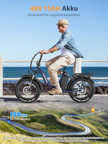 Touroll S2 E-Bike Klapprad Elektrofahrrad mit 20×4.0 Zoll Fat Tire, 48V 720Wh Akku für Lange Reichweite bis...