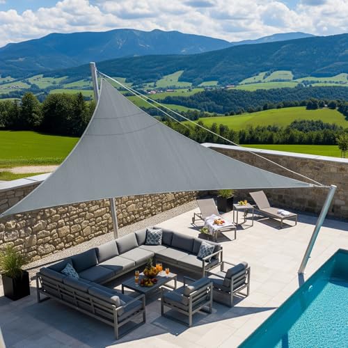 HENG FENG Sonnensegel Dreieckig 4x4x4m | 95% UV-Schutz & Wasserdicht | Sonnenschutz aus 420D Oxford-Gewebe | Inkl. Montageseilen | Für Terrasse Balkon Garten im Außenbereich | Hellgrau