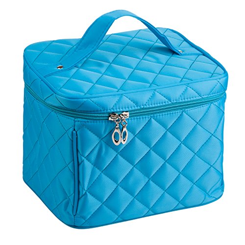 EN'DA professional Large Cosmetic Bag With Big Clear Mirror Full Of Capacity For Organize All Of Your Makeups (Blue)