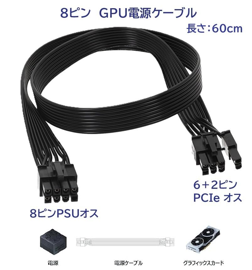 Amazon.co.jp: 8ピンGPU電源ケーブル 8ピンPSUオス 6+2ピンPCIeオス