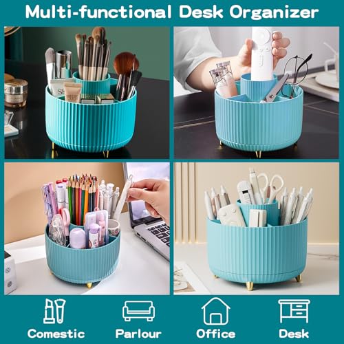 Image of fanado 360 Rotate Makeup Brush Holder Organizer, Makeup Organizers Countertop, Makeup organization and Skincare Storage with Gift Box Packing for Vanity, Desktop, Bathroom (Blue)