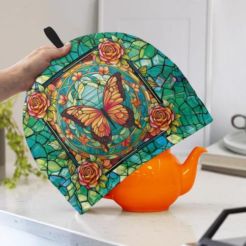 Image of Butterfly Tea Cozy for Teapot Insulated Rose Tea Pot Cozy Green Tea Pot Cozy for Keeping Warm Tea Cosy for Teapot Dust Protector