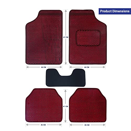 Image of Kingsway Dotted Design Car Floor Foot Mats Universal Fit for Hyundai Tucson, Model Year : 2022 Onwards, Water and Dustproof, Color Red, Set of 5 Pieces
