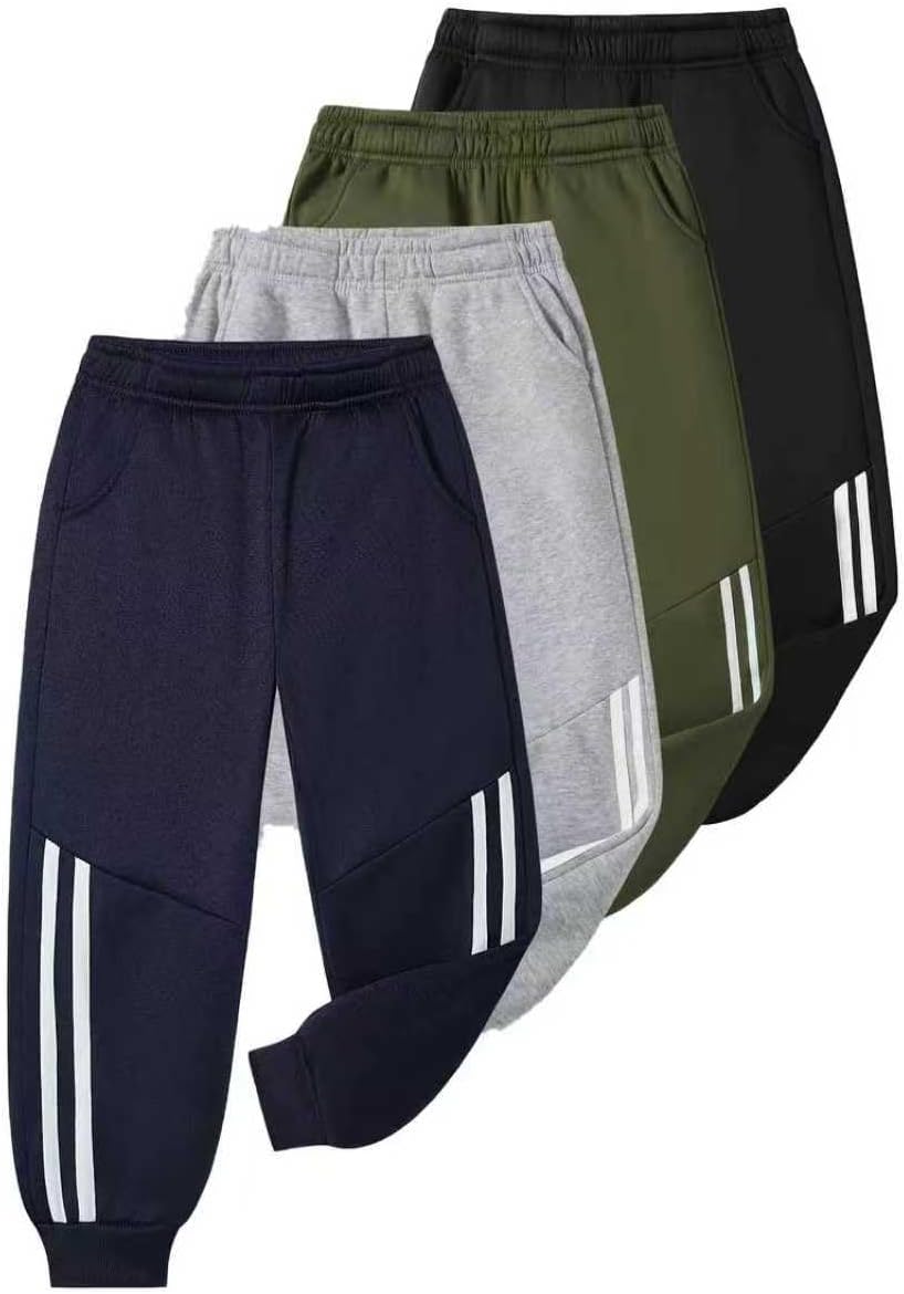 Boys' Striped Fleece-Lined Sweatpants Set, Athletic Casual Pants, 4-Piece Fashion Casual Trousers (US, Age, 7 Years, 8 Years, 1)