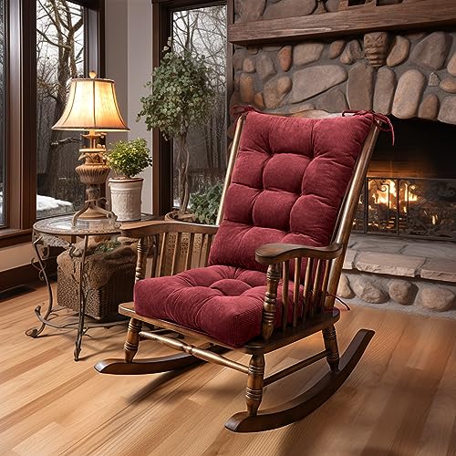 Image of Lokex Rocking Chair Cushion Only,Tufted Non-Slip Comfortable Rocking Chair Cushions Indoor with Ties,Striped Rocking Chair Pads (Burgundy-S2064-10, 21x17 /17x17)