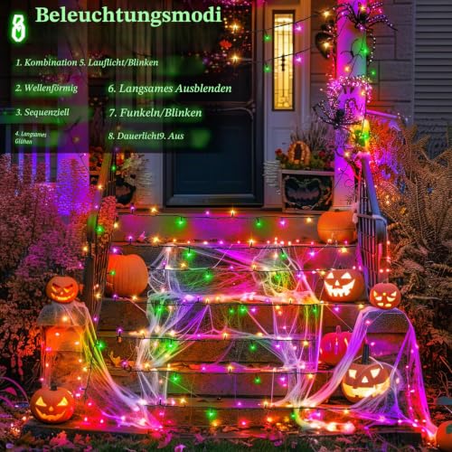 FFZZKJ Halloween Lichterkette Batterie Insgesamt 100LED 10M mit Timer 8 Modi Wasserdicht Lichterkette Außen Innen 50LED*2 5M*2 für… – Ansicht 2