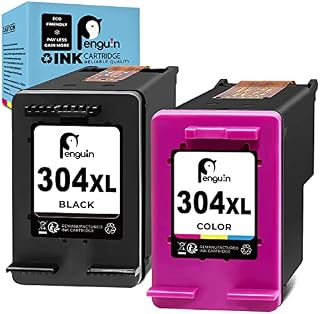 304 XL Penguin Remanufactured Printer Ink Cartridge Replacement for HP 304XL for AMP 100 130 Deskjet 2630 2632 2633 2634 3720 3730 3733 3735 Envy 5020 5030 5050 5058 (1 Black,1 Colour) Combo Pack
