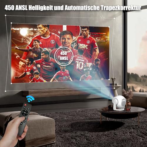 Mini Beamer Unterstützt 4K & 8K 1080P, Smart Beamer mit 5G WiFi 6 BT 5.4, Android 14-System, Tragbarer Projektor 270° Dreh mit HDMI/USB/DC, 8G Speicher, Auto Horizontal Trapezoid Correction (Weiß)