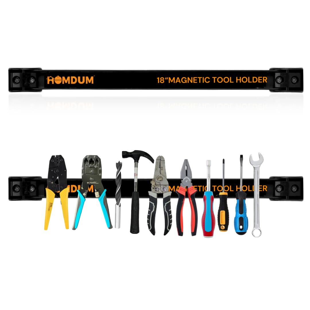 Homdum 18 inch Magnetic Tool Holder Racks, Super Strong Metal Magnet Storage Tool Organizer Bars Set Great for Garage/Workshops (Mounting Screws Included)