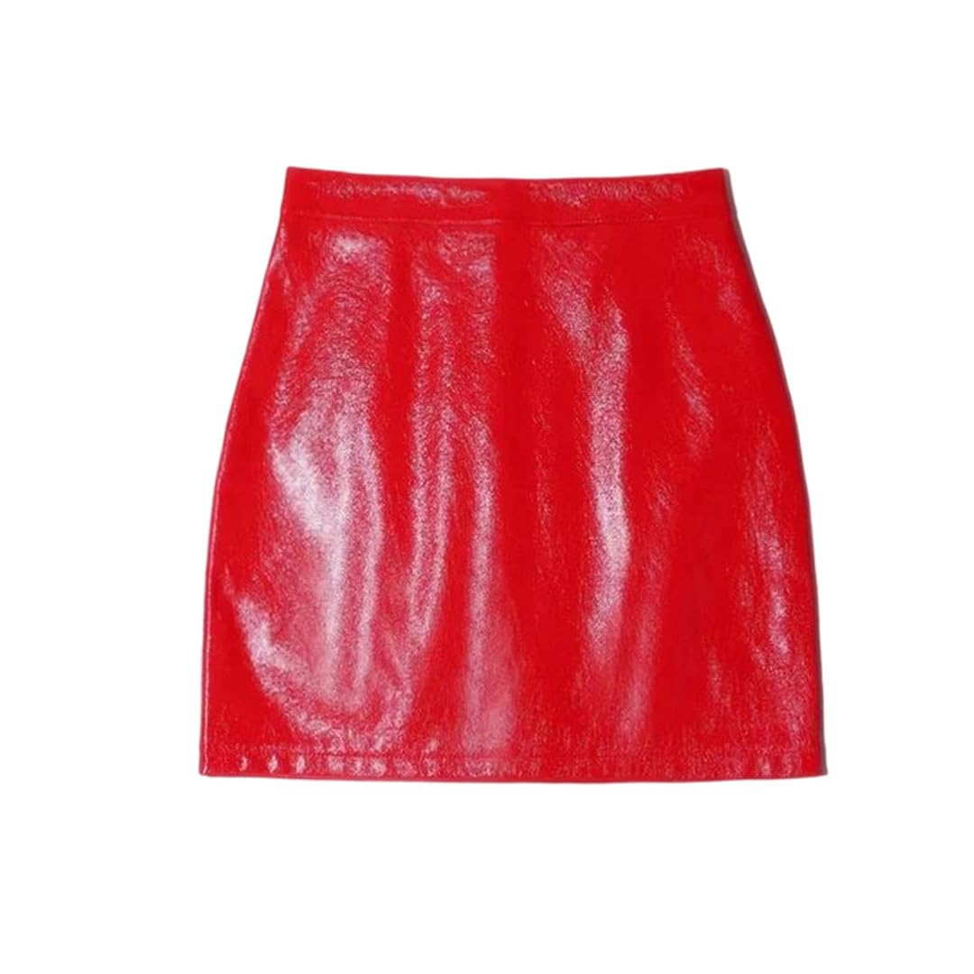 Kelsiop Minigonna da donna in ecopelle verniciata oro riflettente a vita alta Y2k Streetwear