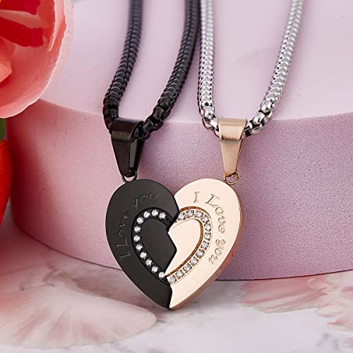 Wolentty Couple Matching Necklaces Broken Heart Pendants Inlaid Zirconic Stone Jewelry Gift for Valentine2