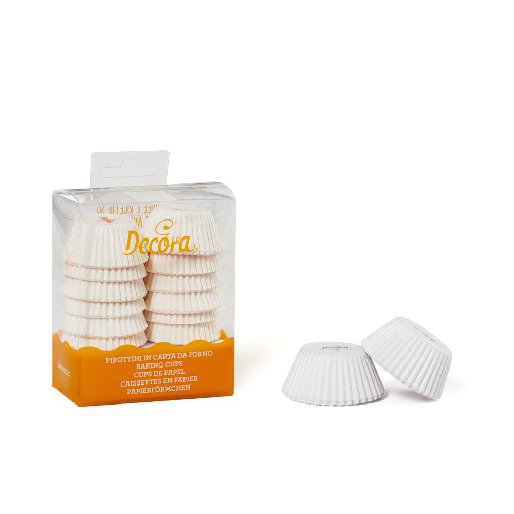 Decora 0339753 Pirottini, Mini Muffin Bianco, Comodissimi Pirottini in Carta da Forno, per Cuocere, Presentare e Regalare dolcetti, Resistono fino a 220°, In comodo Blister, 200 pezzi.