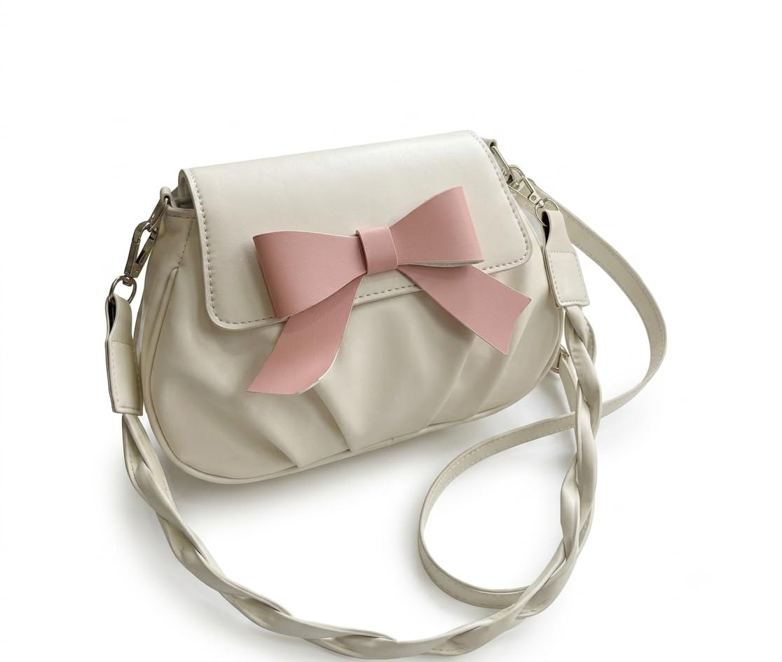 Women's Bow Crossbody Sling Bag | Premium PU Leather Shoulder Handbag with Adjustable Strap | Stylish Mini Satchel Purse for Casual, Party, Travel & Everyday Use | Ivory White-image-19