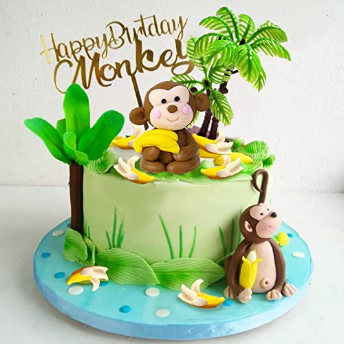 11 Pcs Monkey Cake Topper With Coconut Trees Banana Cake Decoration For Jungle Safari Animal Themed Birthday Baby Shower Party Supplies #TOP4