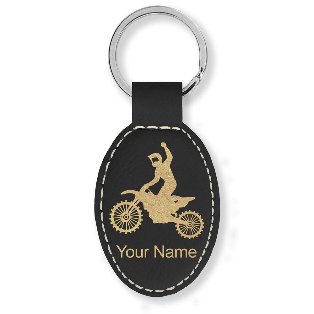 LaserGram Oval Keychain, Motocross, Personalized Engraving Included