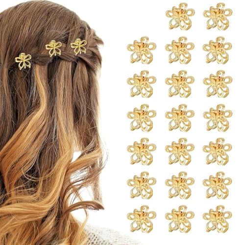OuryTech Haarklammer Klein 20 Stück Metall Haarklammer & Hairclip Mini Flower Hair Clips in Gold Niedliche Kleine Haarspangen für Damen & Mädchen