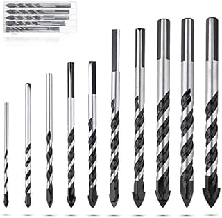 Drill Bit Set, Professional Twist Drill Bit Set 10 PCS Multifunctional Drill Bits for Tile, Cement, Glass, Brick, Plastic and Wood(3 4 5 6 6 8 8 10 10 12mm) Orange (Black)