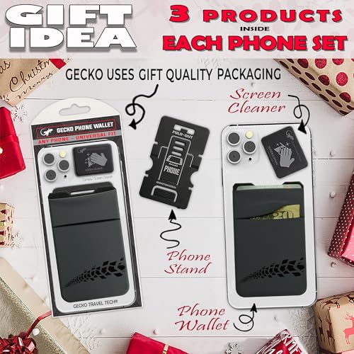 Image of Gecko Travel Tech Double Pocket - Adhesive Card Holder - Cell Phone Pouch - Stick on Lycra Pocket - Carry Credit Cards and Cash (Gray - TIRE)
