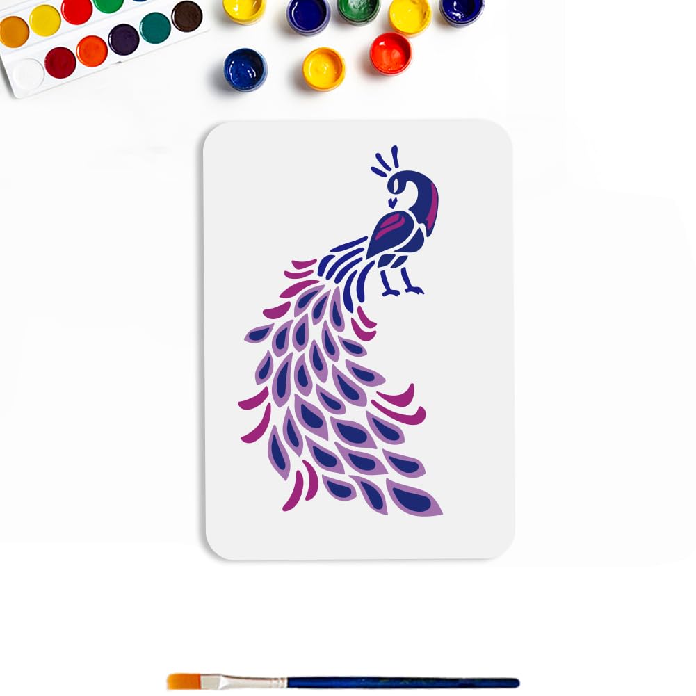 MAYJOYDIY 2Pcs A4 Size Layered Peacock Template Elegant Animal Theme Painting Stencil 29.7x21cm Reusable Peacock Body Feather Template PET Plastic Stencil for Painting DIY Home Decor