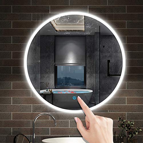 Xinyang 600x600 Round Bathroom Mirror with LED Lights,Anti-fog,Touch Sensor,Cool White Light,Wall Mounted,IP44-1.5cm