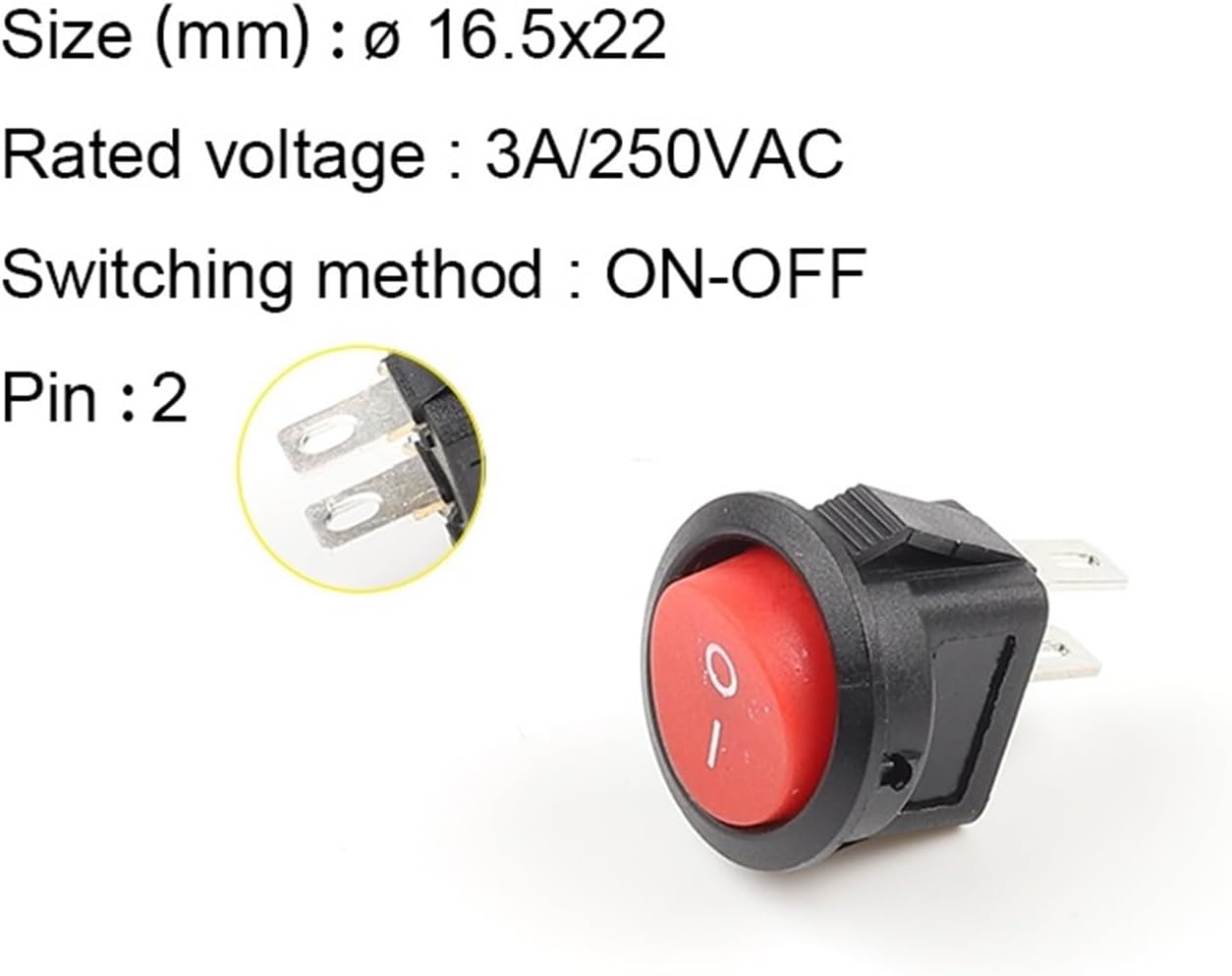 5-Pack KCD1-105 Small Diameter Round Boat Rocker Switch mini 2-pin ON-Off(2pin Red Black)