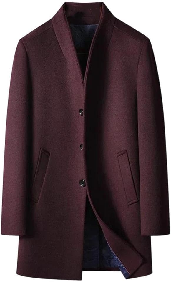 Men Stand Collar Trench Coats Casual Long Jackets Mens Cashmere Overcoats Wool Blend Coats