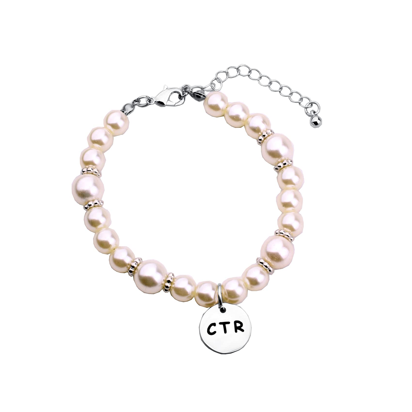 CTR Baptism Gift LDS Baptism Bracelet With White Pearl Beads Choose The Right Gifts (CTRPearl Bracelet)