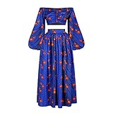 venta de faldas africanas Estilo: falda plisada para mujer, vestido largo con vuelo, vestido casual de verano, top corto con hombros descubiertos con volantes y falda con diseño dividido, más a la moda y nunca pasa de moda. Dale rienda suelta a tu imaginación cuando lo lleves. Puedes crear diferentes estilos con un solo vestido.