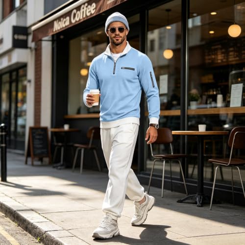 Waffle Shirts for Men Long Sleeve Shirts Quarter Zip Pullover Tunic Tops | Soft Cozy Lightweight, Mock Neck, 1/4 Zip, Zipper Pocket, Faux Sleeve Pocket, Color Block, Fall Fashion Clothes 2026 - image 4