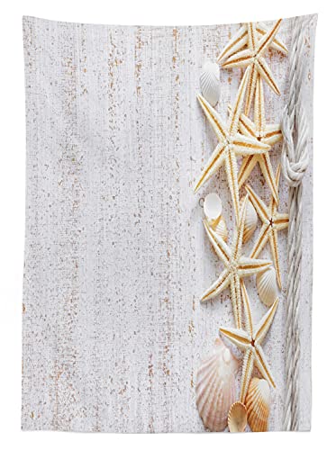 Ambesonne Seashells Tablecloth, Starfish Marine in Vertical Direction Wood Surface Ocean Beach Nautical Print, Rectangular Table Cover for Dining Room Kitchen Decor, 60" X 90", Ivory - Image 2