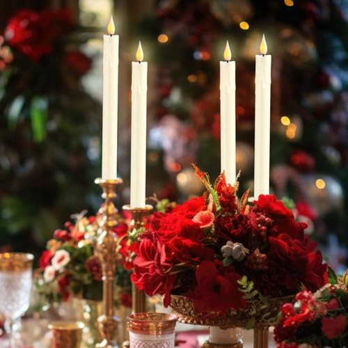 Image of Baquler 48 Pcs 10 inch Ivory Flameless Taper Candle LED Sticks Battery Operated | Candle Sticks Bulk, No Battery, Flickering LED Candlestick, Window Wedding Halloween Christmas Decor, Plastic