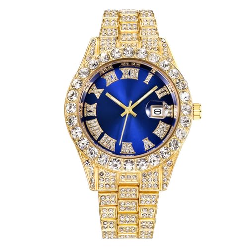 Dacdyi Reloj de pulsera de cuarzo con diamantes de lujo para mujeres y hombres, Azul dorado Dacdyi Reloj de pulsera de cuarzo con diamantes de lujo para mujeres y hombres, Azul dorado