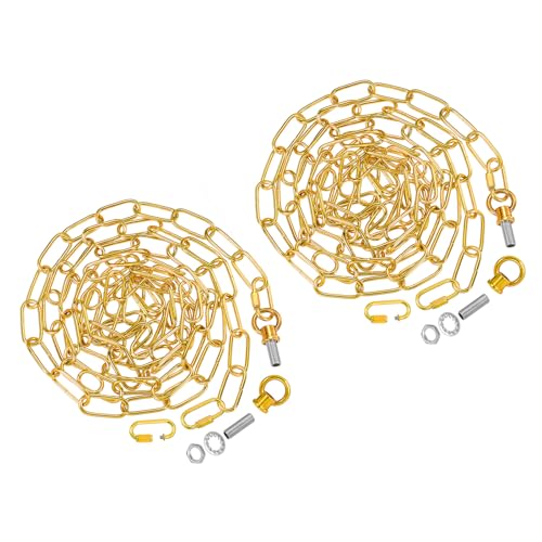 Image of PATIKIL 10 Feet Lighting Chain for Hanging Lamp, 2 Set Chandelier Chain Light Fixture Chain Load Capacity 65 Lbs for Pendant Light, Ceiling Fan, Gold